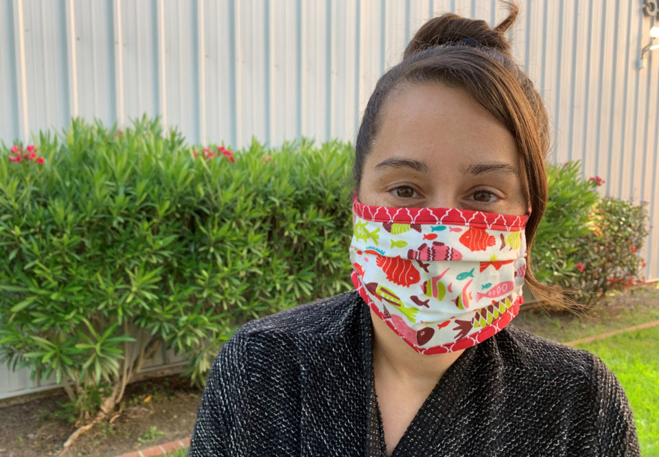 woman wearing a face covering