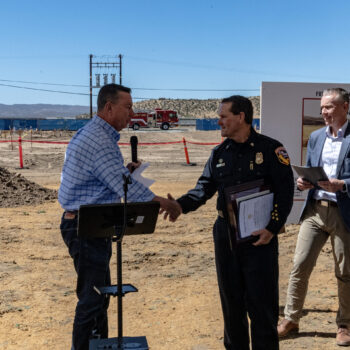 Supervisor Joel Anderson Shaking Hands with CAL FIRE San Diego Unit Chief Tony Mecham