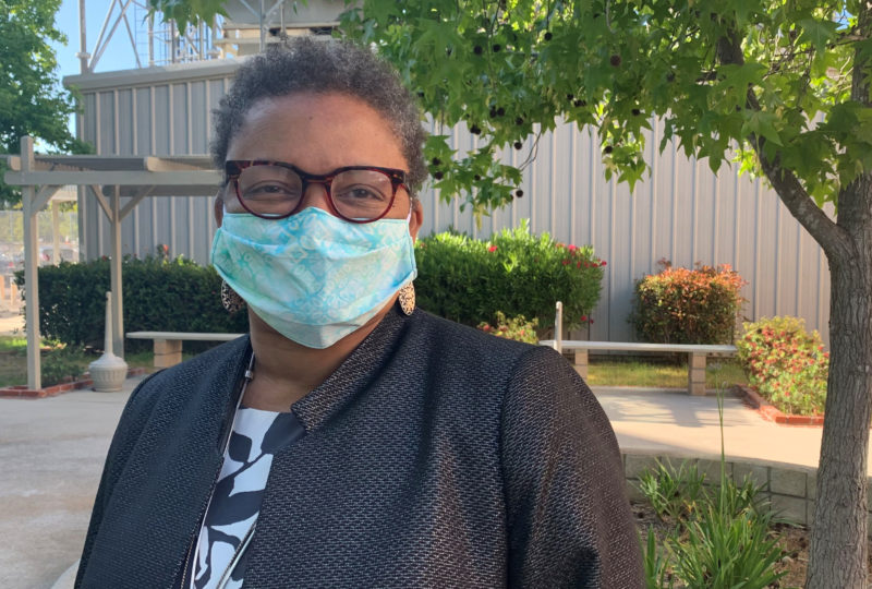 Dr. Wilma Wooten wearing a face covering