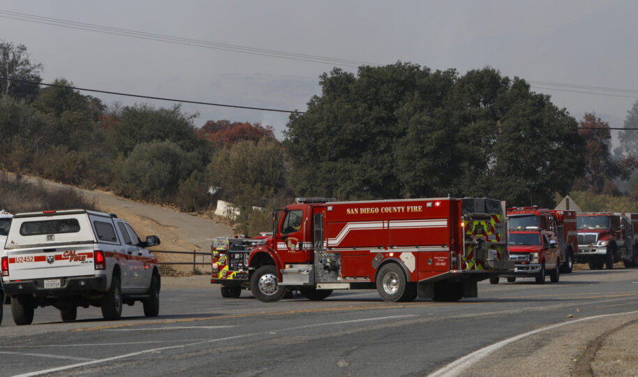 San Diego County Fire/Cal Fire units stage near the Border 2 Fire.