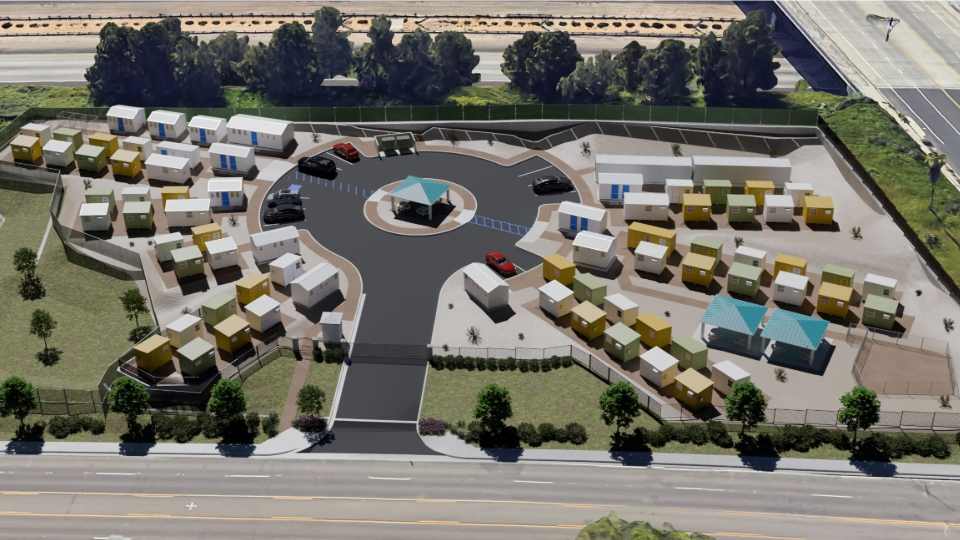 star style layout of sleeping cabins, looks like a campsite