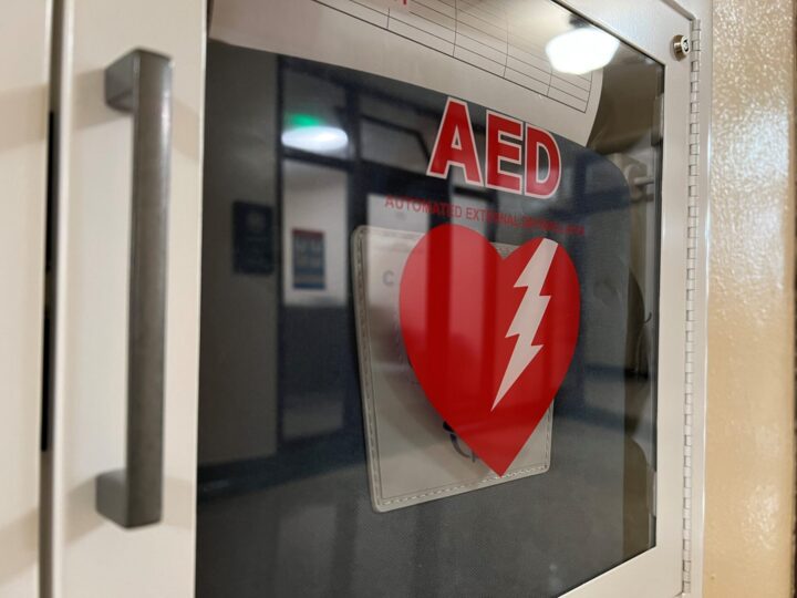 AED in case on wall