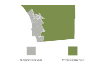 map of San Diego County showing the unincorporated area