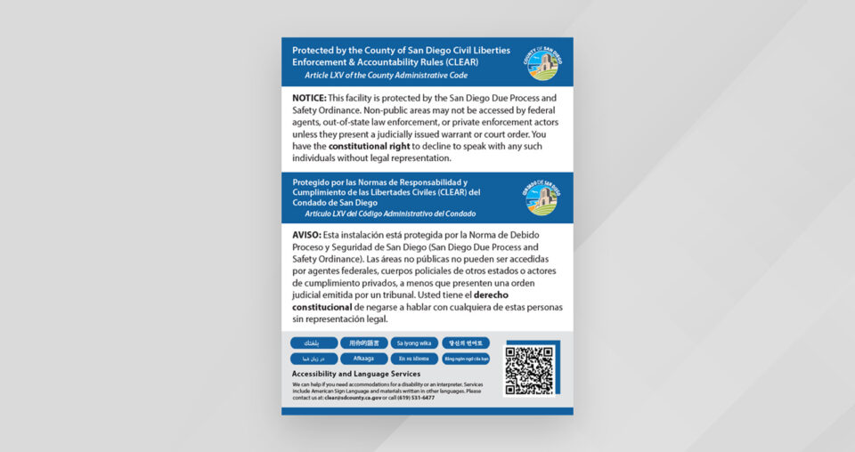 Explains the San Diego County CLEAR ordinance