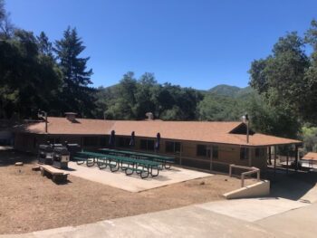building and picnic tables at new Fox Fire Center