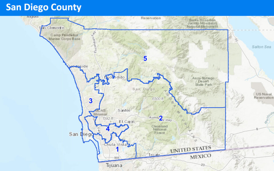 map of San Diego County with district lines