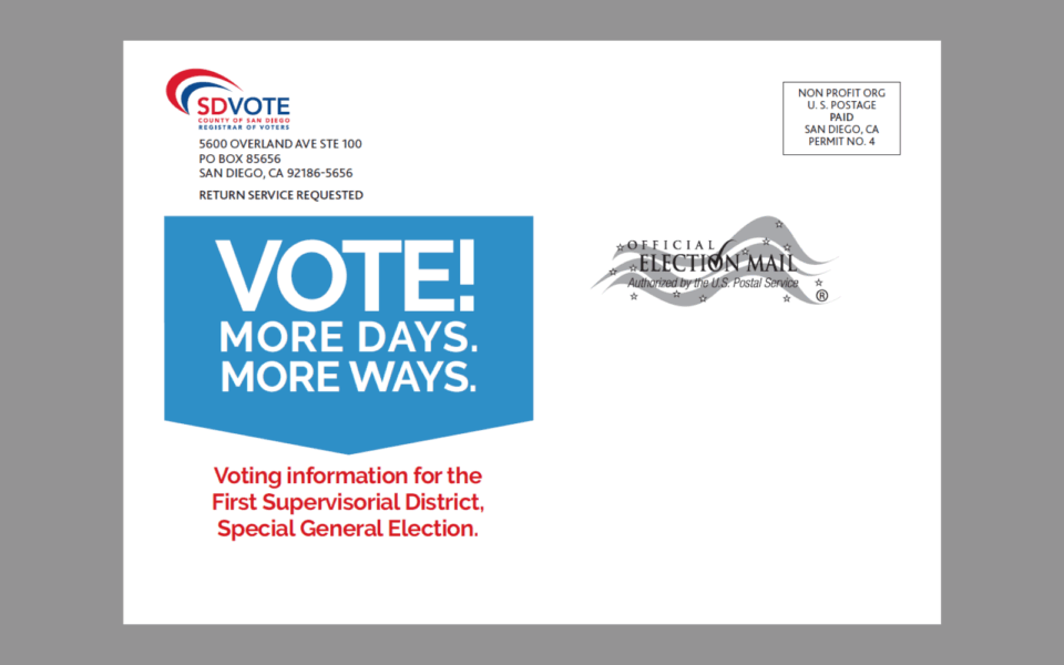 post card from the Registrar of Voters with "Vote! More Days, More Ways"