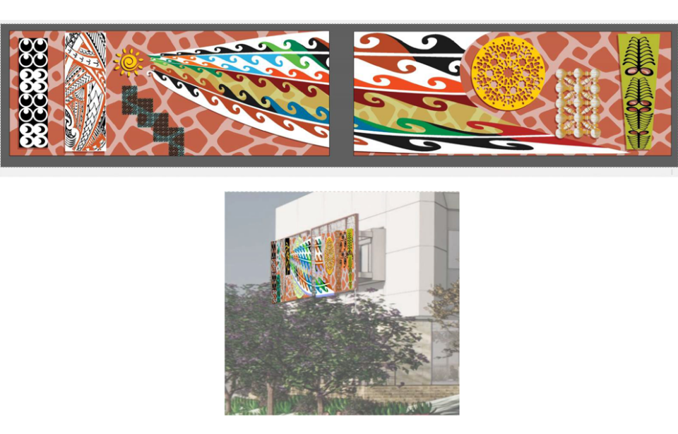 a two-panel, 3-D mural