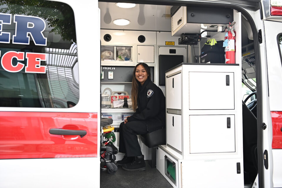 EMT sitting in the ambulance