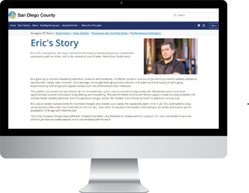 Screenshot of the Alternatives to Incarceration Data Portal Page with a photo of a man in the upper left on a simulated computer screen