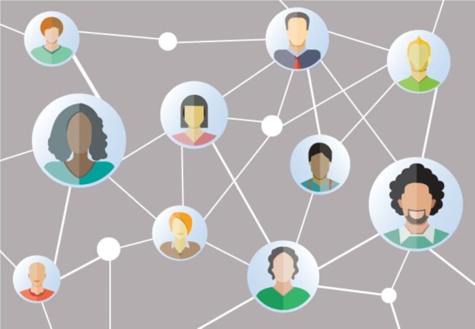 graphic of people connected by web