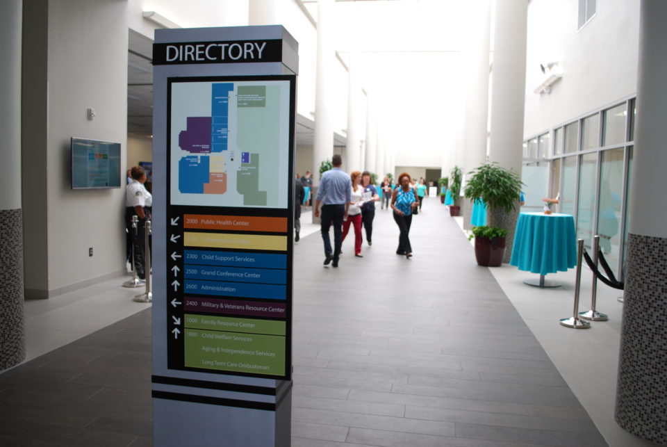 A sign in a lobby of a Family Resource Center