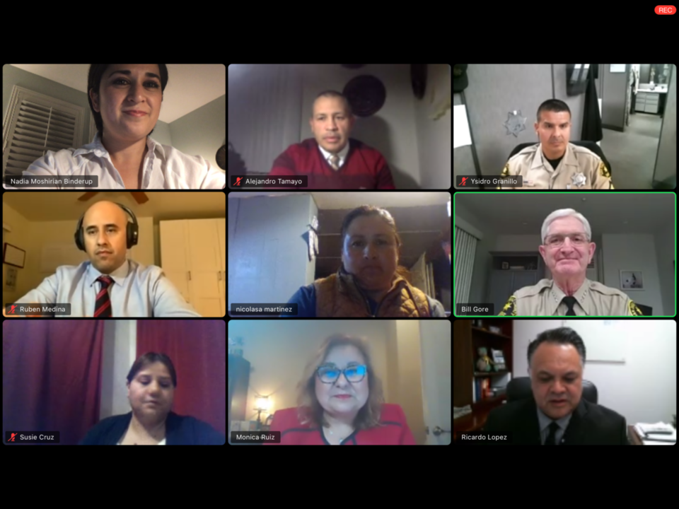 Photo of participants during a Zoom session of "Academia de Alguacil" sponsored by the San Diego Sheriff's Department.