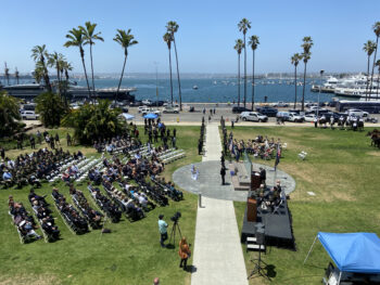 aerial photo of the crowd at the ceremony