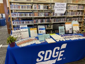 A table inside a library with SDG&E information