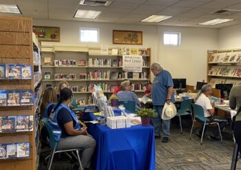 Photo of residents at the Local Assistance Center inside the Potrero Library
