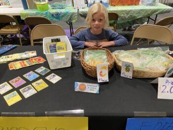 Overview of West Hills High gym with Santee Children's Business Fair tables in place