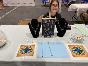 Overview of West Hills High gym with Santee Children's Business Fair tables in place