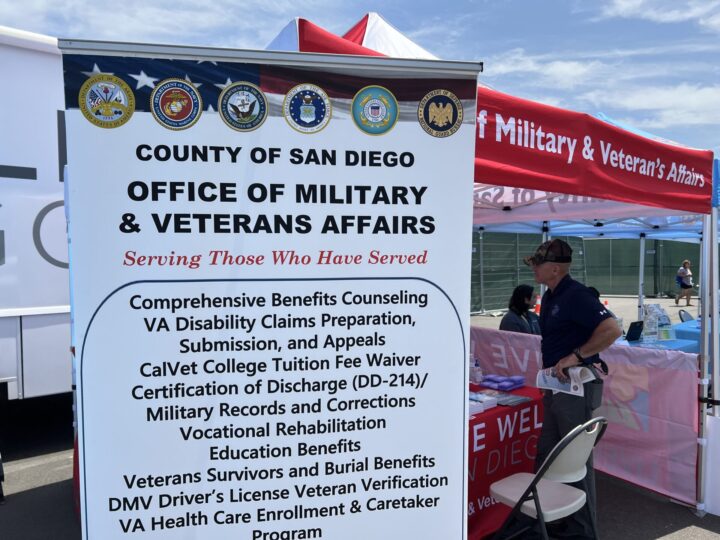 Red tent with sign that says County of San Diego Office of Military and Veterans Affairs