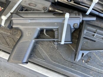 a closeup of a handgun with a lock