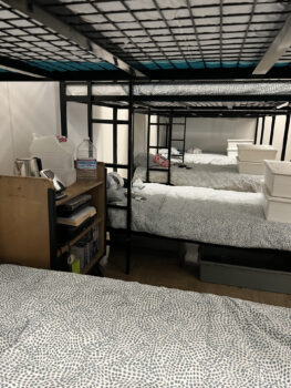a look through bunkbeds in a room