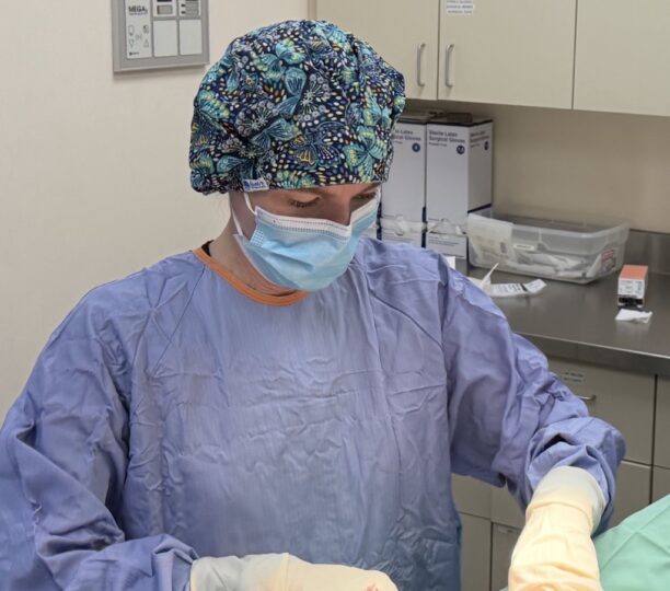 Photo of Dr. Brieana Sarvis performing surgery on an animal.