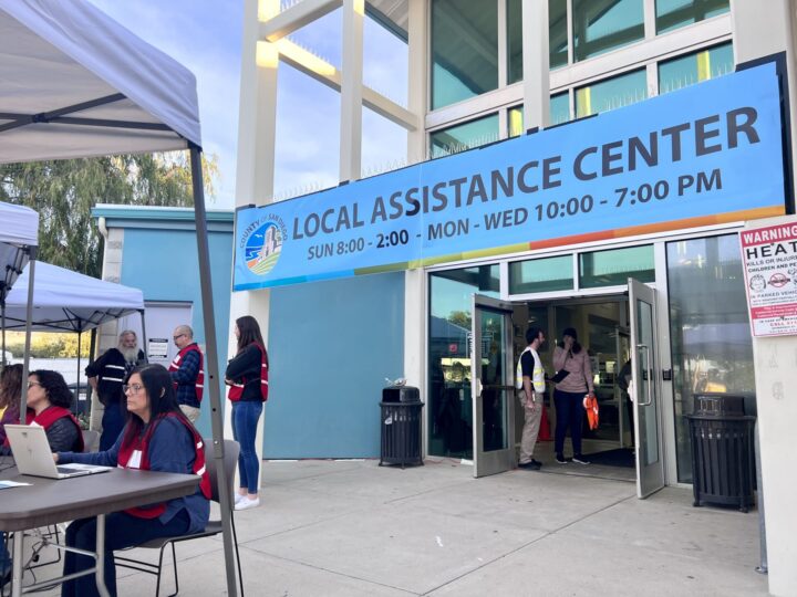 A banner at the front of the Local Assistance Center at the Spring Valley Library
