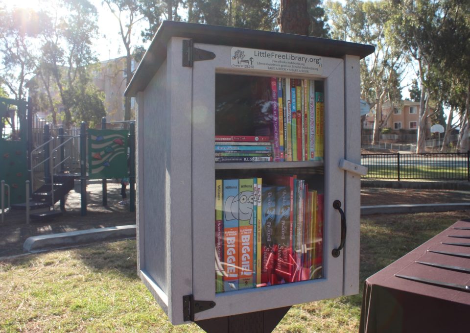a little free library box in a park