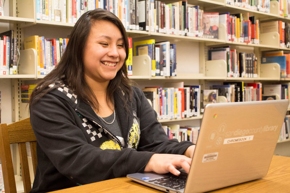 Young woman sitting at a laptop