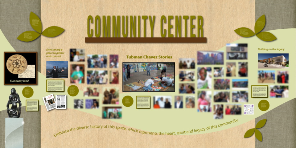 Concept design of new display honoring the Tubman-Chavez community center with historic images