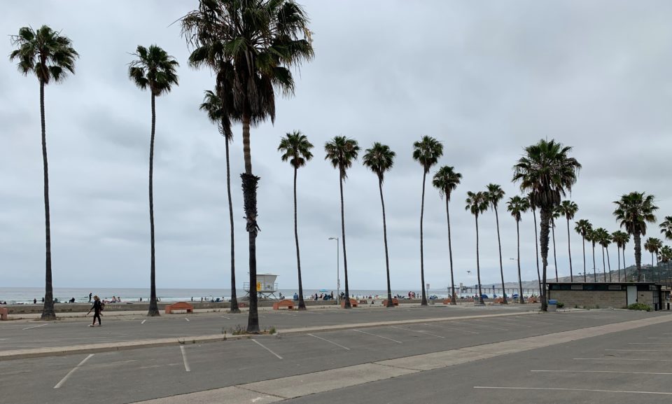 An empty parking lot at a local beach