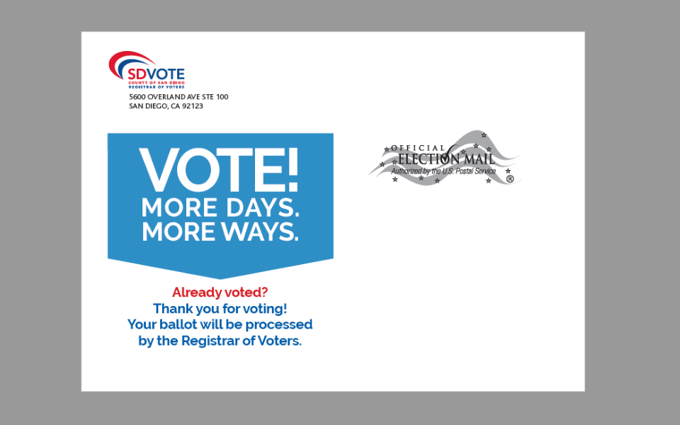 front of mail from the Registrar of Voters