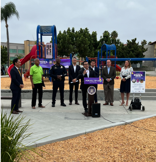 a press conference at a park