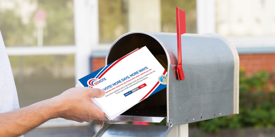 Postcard getting placed in mailbox.