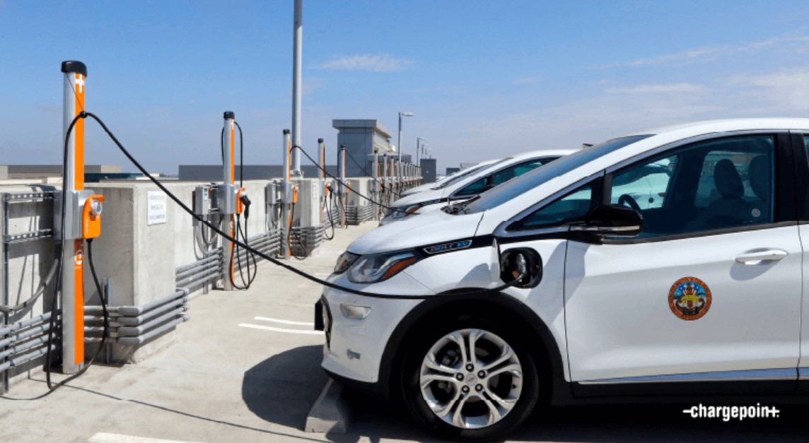 County electric vehicle at charging station