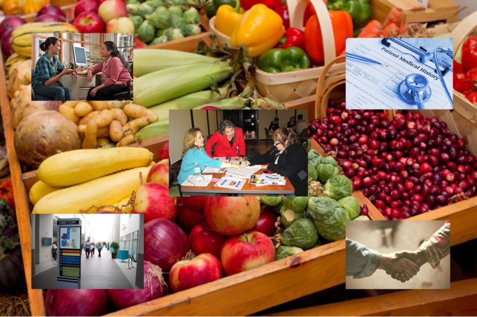 images over a box of fruit and vegetables