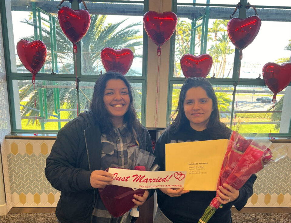 Newlyweds celebrate their marriage.