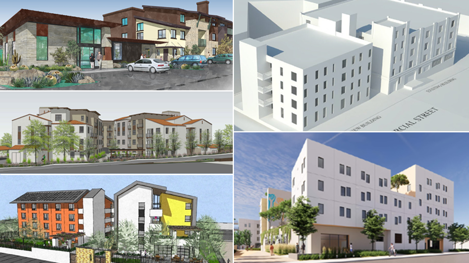 five images of housing units in a collage