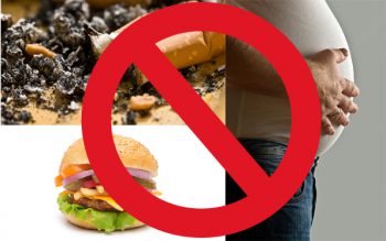 photo of a burger, cigarette butts and belly