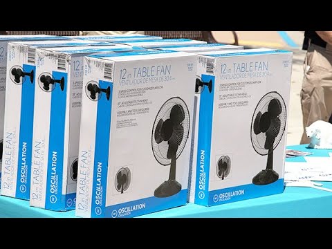 a table with fans on it