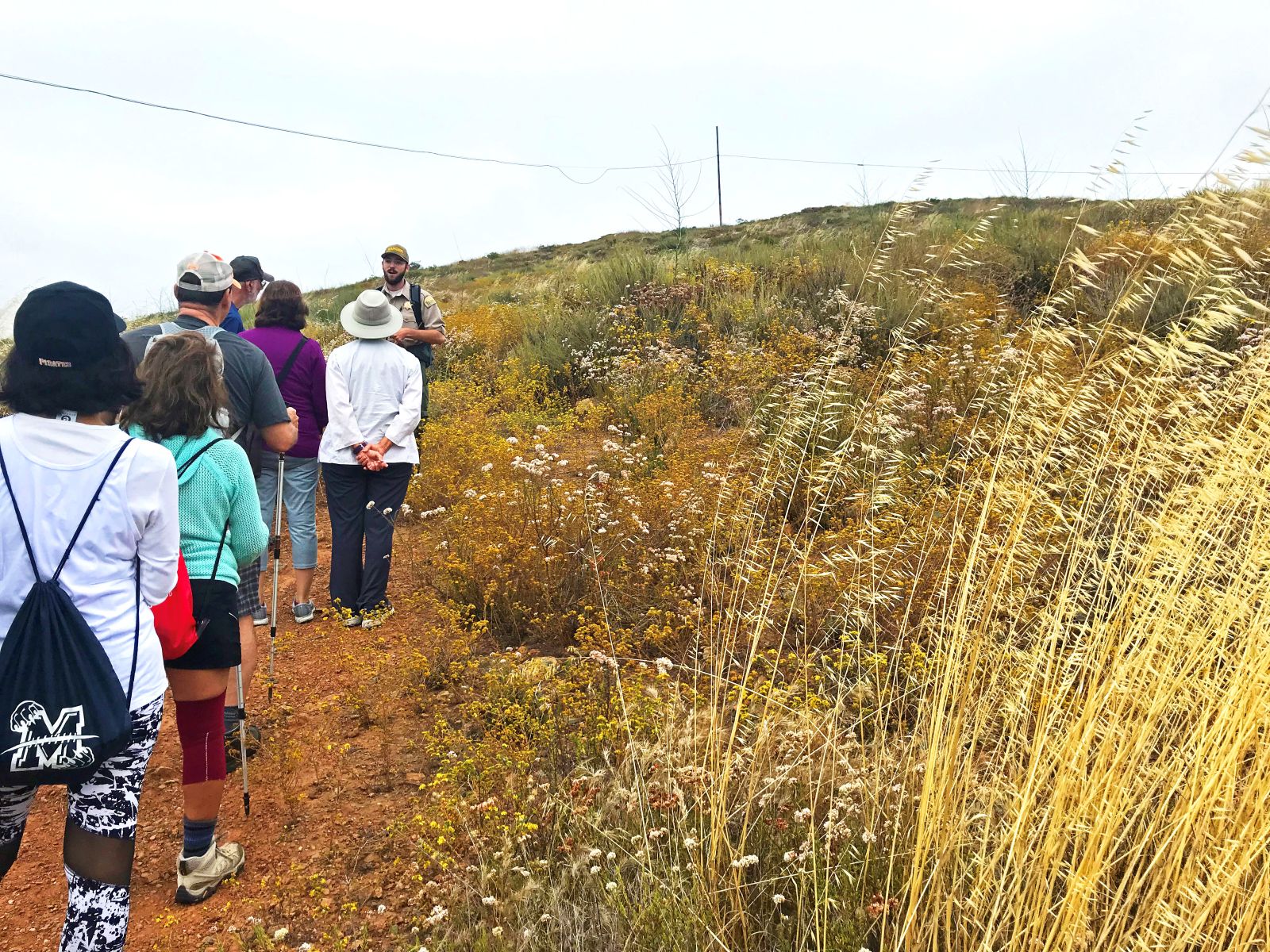 Hikers listening to guide