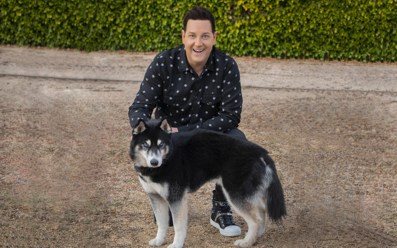 Magician Steve Wyrick and new husky dog.