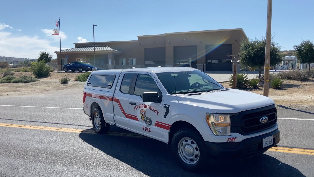 San Diego County Fire vehicle in front of fire station