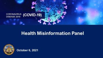 Health Information Panel slide with image of coronavirus and date