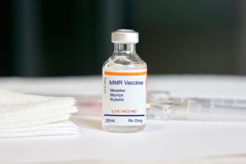 A bottle of measles vaccine