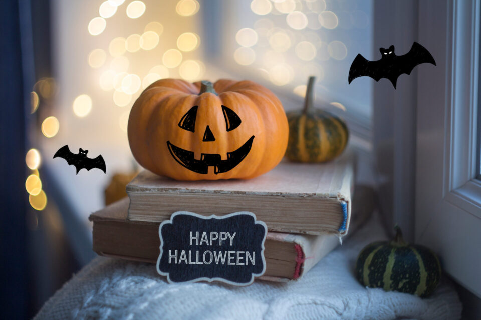 Halloween pumpkin on a book