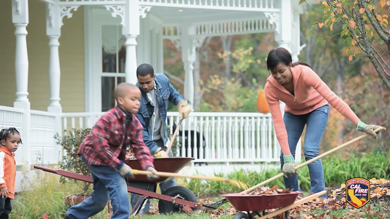 a family working in the yard